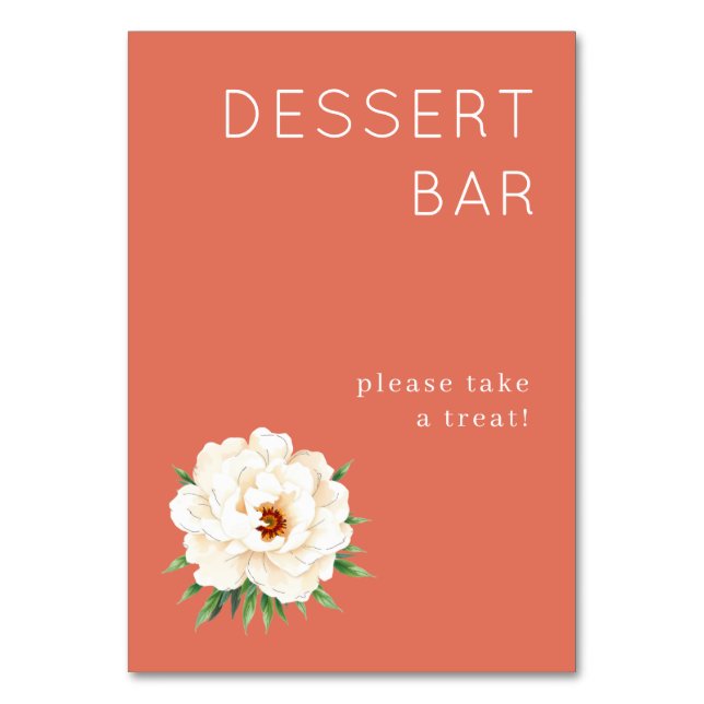 Cheerful Coral Watercolor Dessert Bar Sign Bordsnummer (Framsidan)