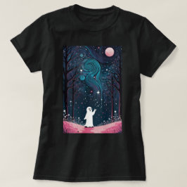 Cheerful Cosmic Ghost i Starlit Forest T Shirt
