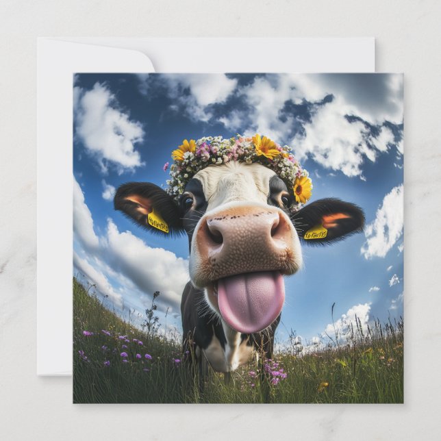 Cheerful Cow i Bloom Inbjudningar (Framsida)