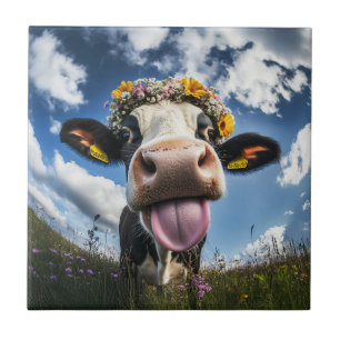 Cheerful Cow i Bloom Kakelplatta