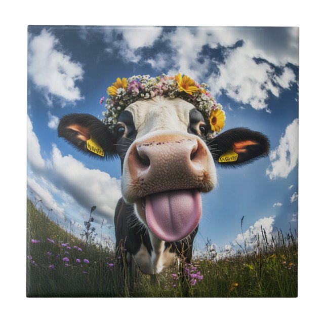 Cheerful Cow i Bloom Kakelplatta (Framsidan)