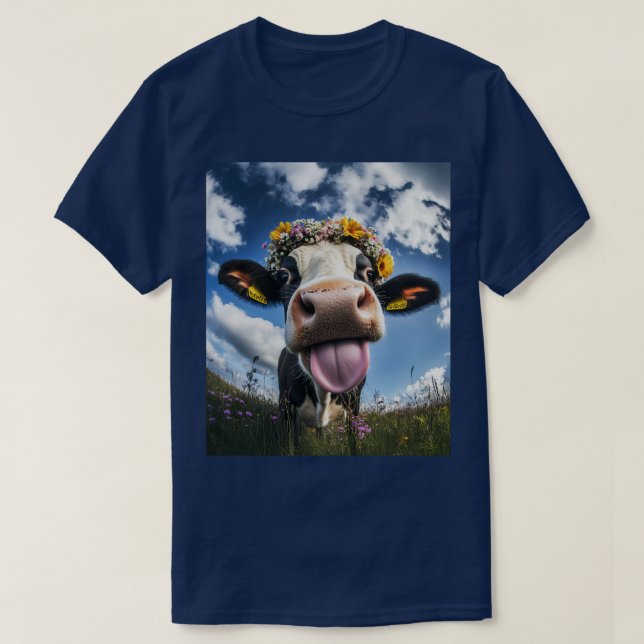 Cheerful Cow i Bloom T Shirt (Design framsida)