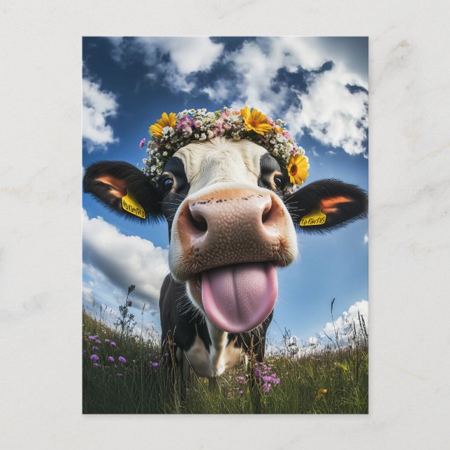 Cheerful Cow i Bloom Vykort (Framsida)