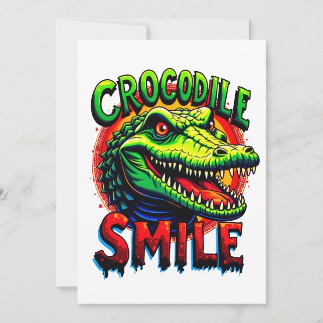 "Cheerful Crokodile Smile - Roligt and Whimsical Inbjudningar (Framsida)