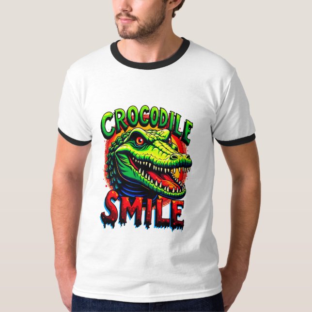 "Cheerful Crokodile Smile - Roligt and Whimsical T Shirt (Framsida)