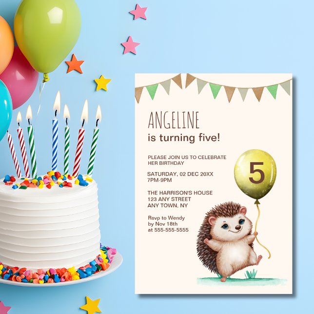 Cheerful Cute Hedgehog Balloon Birthday Inbjudningar (Skapare uppladdad)
