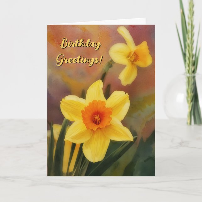 Cheerful Daffodil Flowers Art Birthday Card Kort (Framsida)