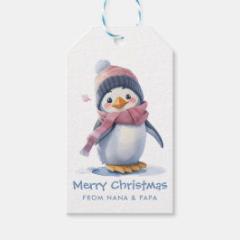 Cheerful Dancing Penguin Helgdag Kids jul Presentetikett
