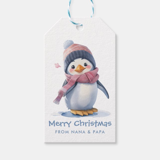 Cheerful Dancing Penguin Helgdag Kids jul Presentetikett (Framsidan)