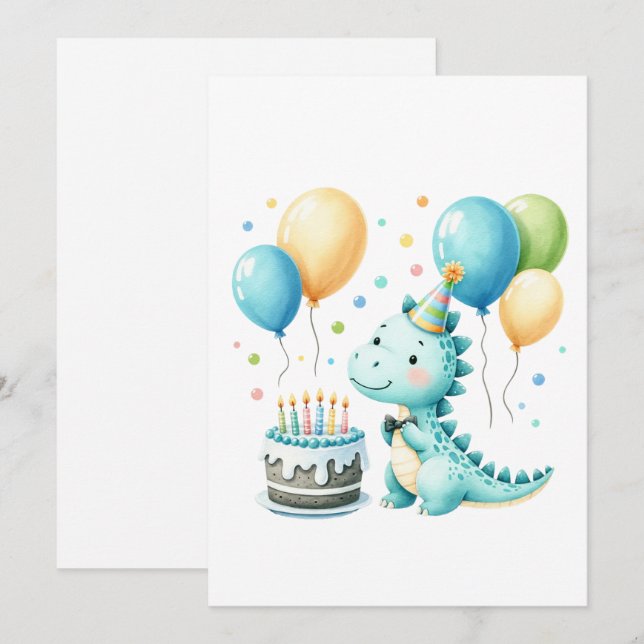 Cheerful Dinosaur Birthday Card Julkort (Fram/baksida)