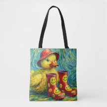 Cheerful Ducky i Boots Tote Bag