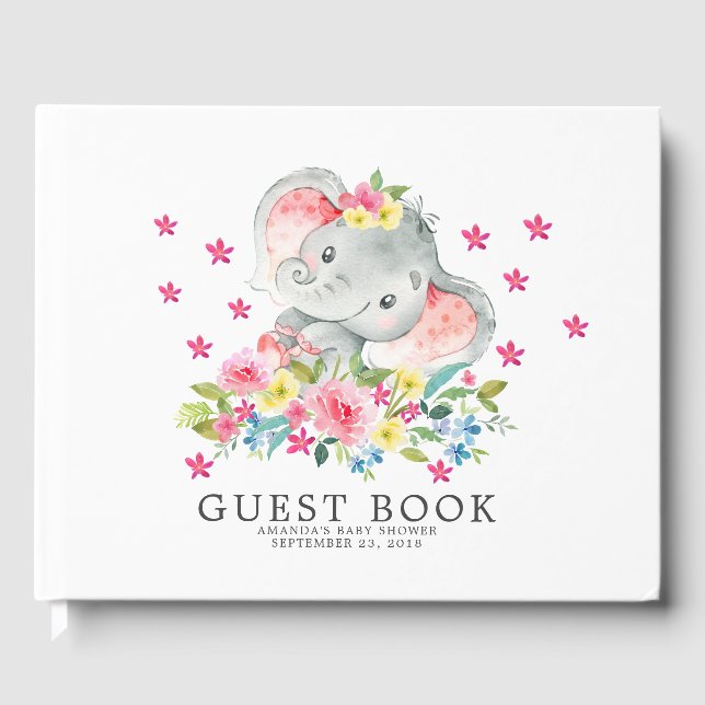 Cheerful Elephant Baby Shower Guest Bok (Framsida)