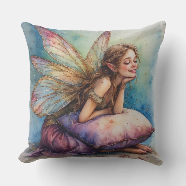 Cheerful Fairy Holding Pillow Kudde (Framsida)