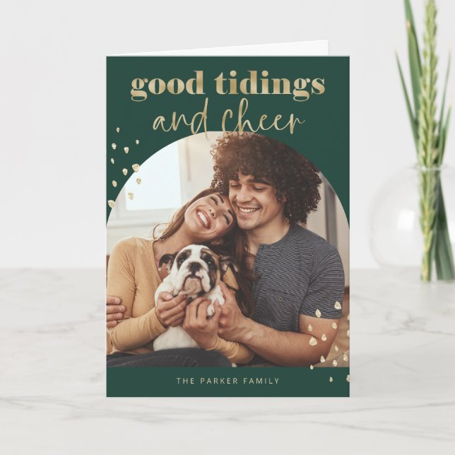 Cheerful Faux Guld | En fotopatbåge jul Helgkort (Framsida)