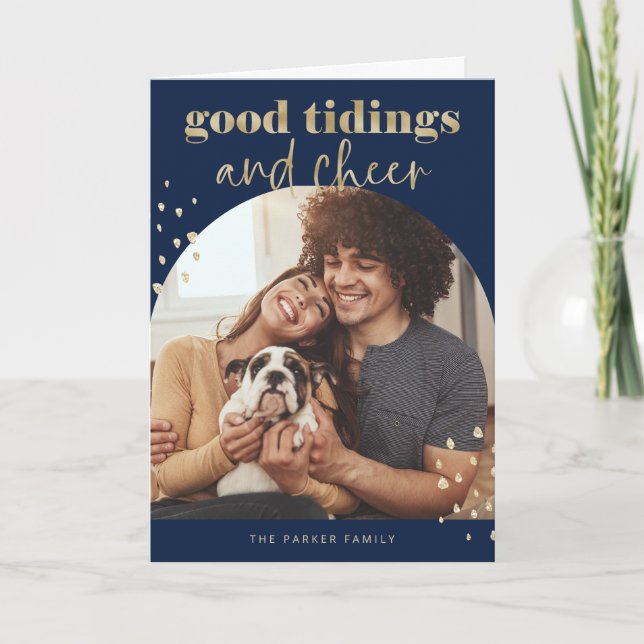 Cheerful Faux Guld | En fotopatbåge jul Helgkort (Framsida)