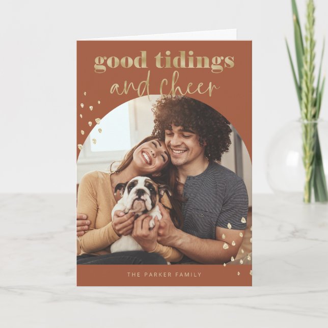 Cheerful Faux Guld | En fotopatbåge jul Helgkort (Framsida)