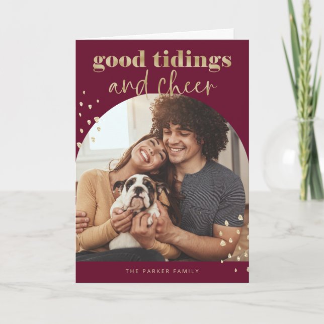 Cheerful Faux Guld | En fotopatbåge jul Helgkort (Framsida)
