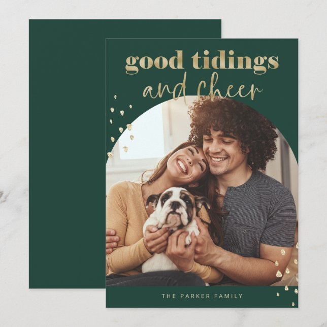 Cheerful Faux Guld | En fotopatbåge jul Julkort (Fram/baksida)