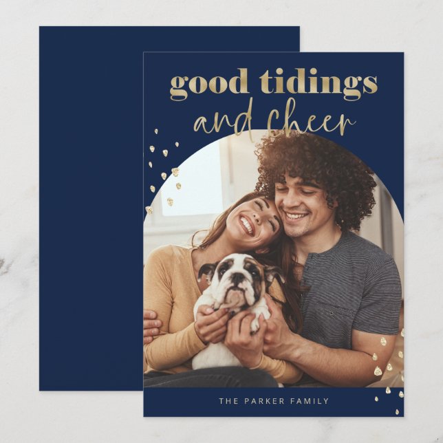 Cheerful Faux Guld | En fotopatbåge jul Julkort (Fram/baksida)