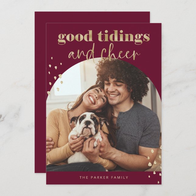 Cheerful Faux Guld | En fotopatbåge jul Julkort (Fram/baksida)