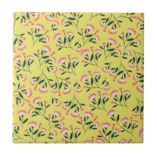  Cheerful Floral Pattern: Pink Flowers  Kakelplatta (Framsidan)