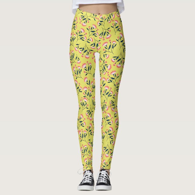  Cheerful Floral Pattern: Pink Flowers  Leggings (Framsida)