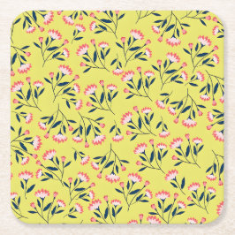  Cheerful Floral Pattern: Pink Flowers  Underlägg Papper Kvadrat