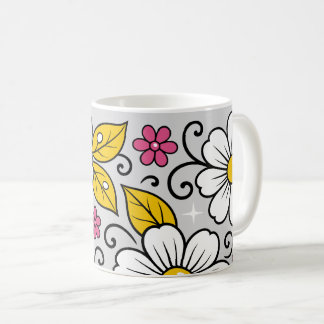 Cheerful Floral Pattern with Bold Outlines Kaffemugg