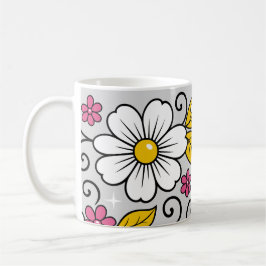 Cheerful Floral Pattern with Bold Outlines Kaffemugg
