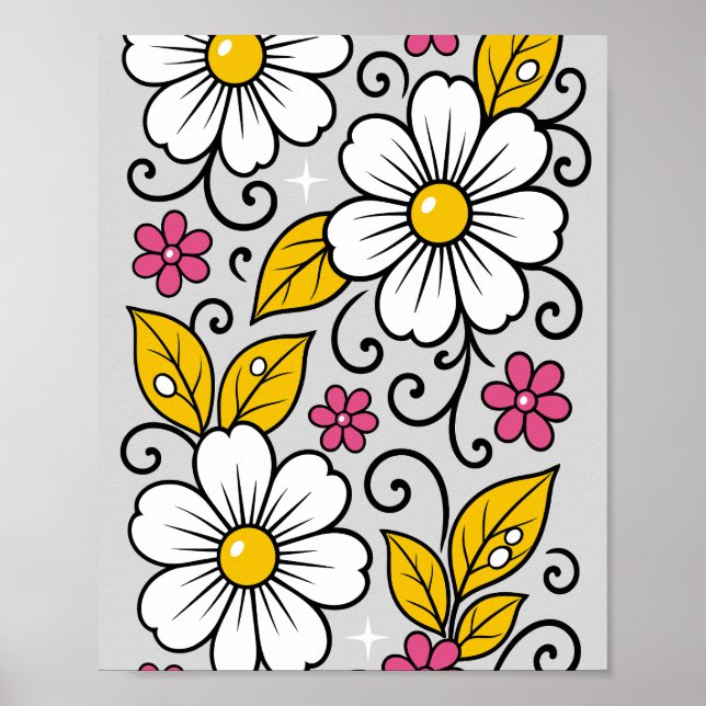 Cheerful Floral Pattern with Bold Outlines Poster (Framsidan)