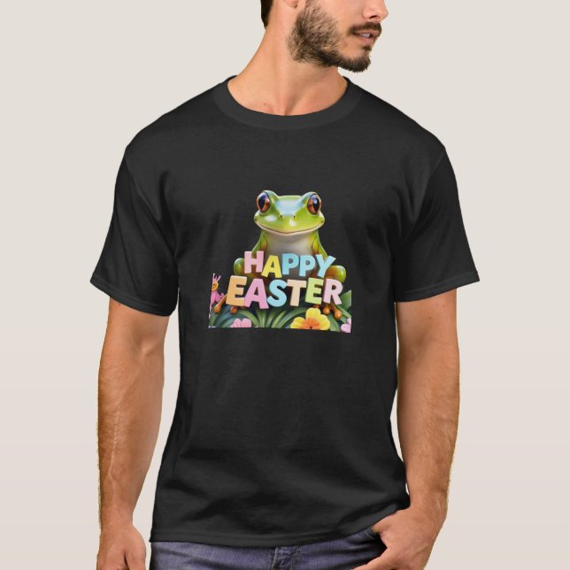 Cheerful Frog Blommigt Glad påsk Manar T-Shirt (Framsida)