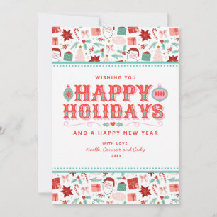 Cheerful Glad helg Retro Rosa och Red Holly Julkort