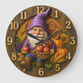 Cheerful gnome with apple basket harvest stor klocka