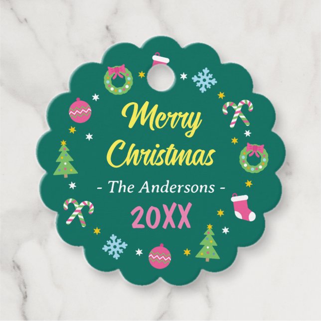 Cheerful god jul gåvor etiketter (Framsida)