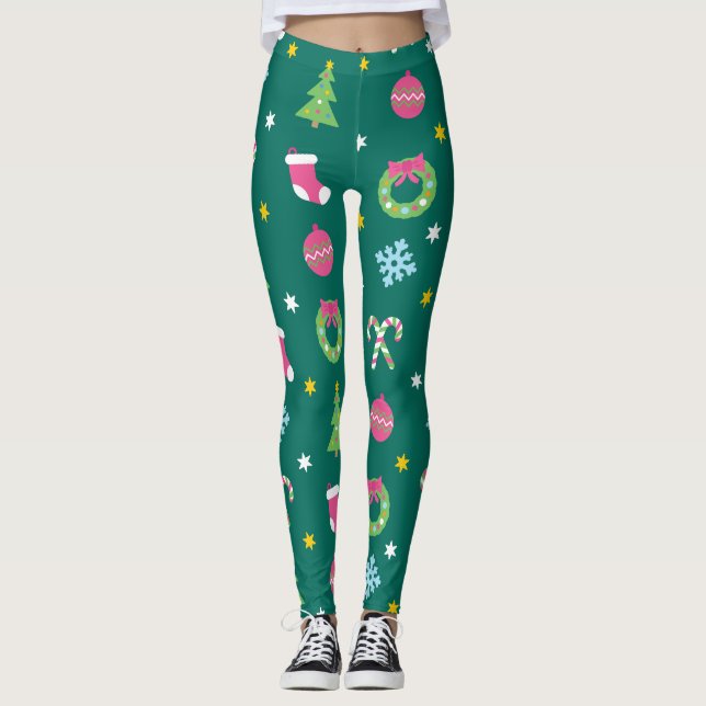 Cheerful god jul mönster leggings (Framsida)