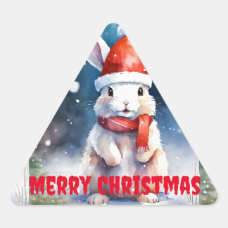 Cheerful God jul Rabbit Triangle Sticker - Triangelformat Klistermärke