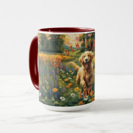 Cheerful Golden Retriever Frolicking vid Sunrise Mugg
