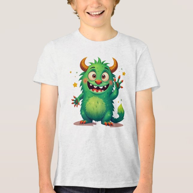 Cheerful Grönt Monster T Shirt (Framsida)
