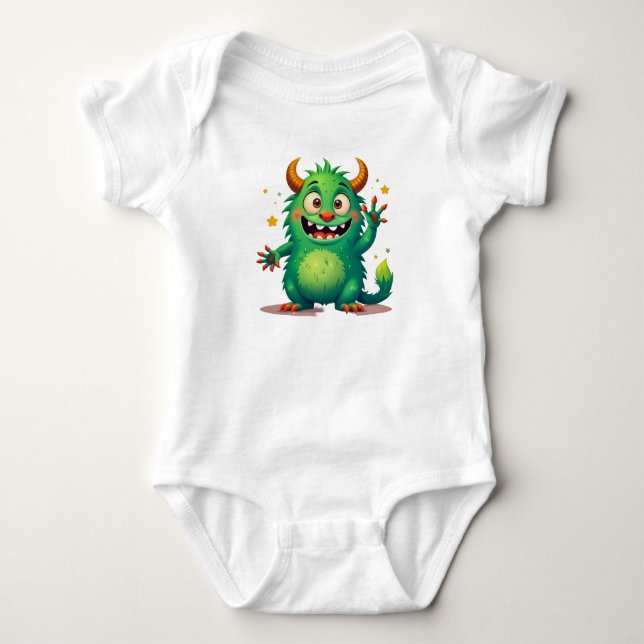 Cheerful Grönt Monster T Shirt (Framsida)