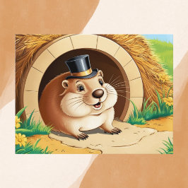 Cheerful Groundhog med Top hat Vykort