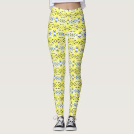 Cheerful Gult Blue Grått Geometric Mönster Gym Leggings