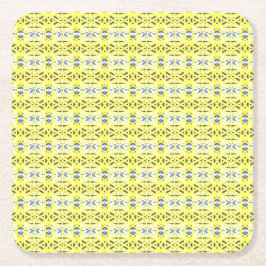 Cheerful Gult Blue Grått Vibrant Geometric Deco Underlägg Papper Kvadrat