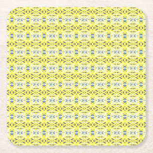 Cheerful Gult Blue Grått Vibrant Geometric Deco Underlägg Papper Kvadrat