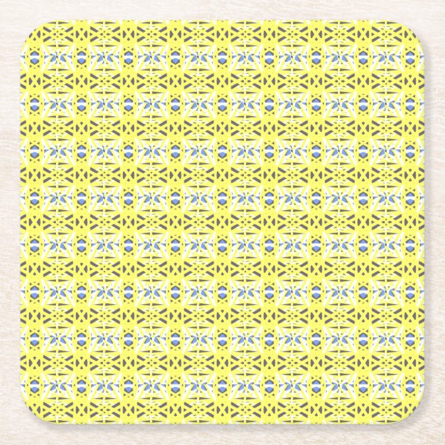 Cheerful Gult Blue Grått Vibrant Geometric Deco Underlägg Papper Kvadrat (Framsidan)
