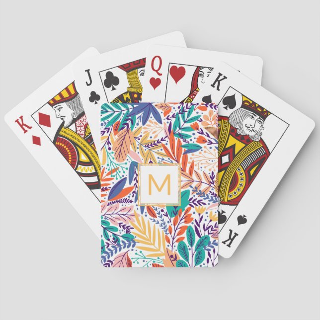 Cheerful Gult Monogram och Vår blommor Casinokort (Baksidan)