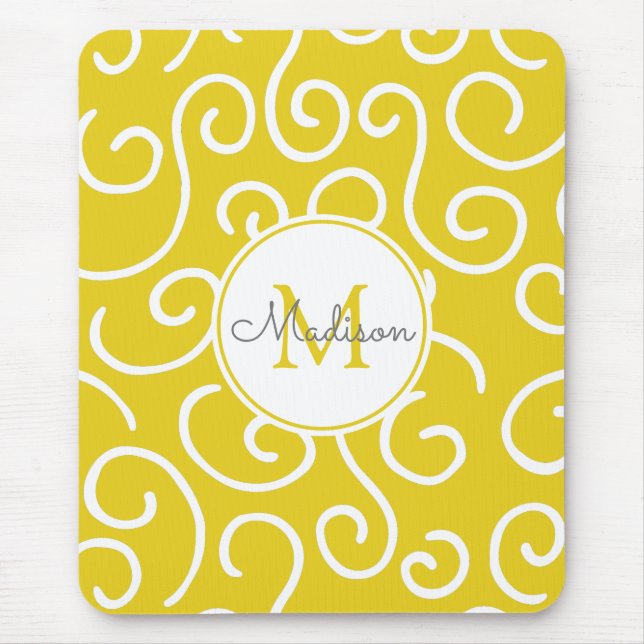 Cheerful Gult och White Mönster med Monogram Musmatta (Framsidan)