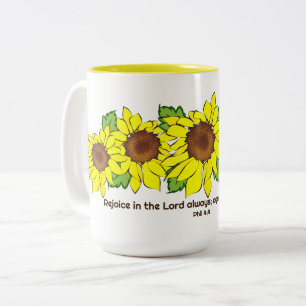 Cheerful Gult Solblommor Rejoice in Lord Två-Tonad Mugg