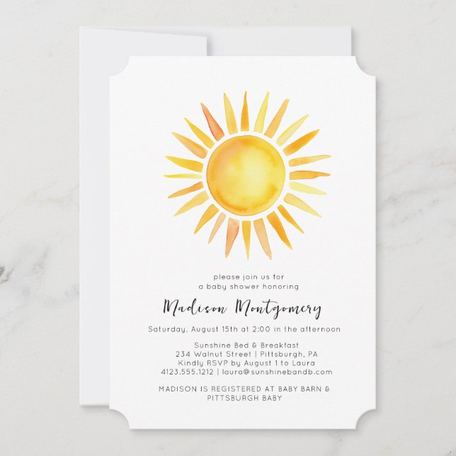 Cheerful Gult Sunshine Gingham Baby Shower Inbjudningar (Framsida)