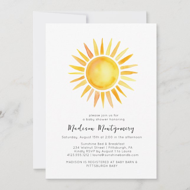 Cheerful Gult Sunshine Gingham Baby Shower Inbjudningar (Framsida)