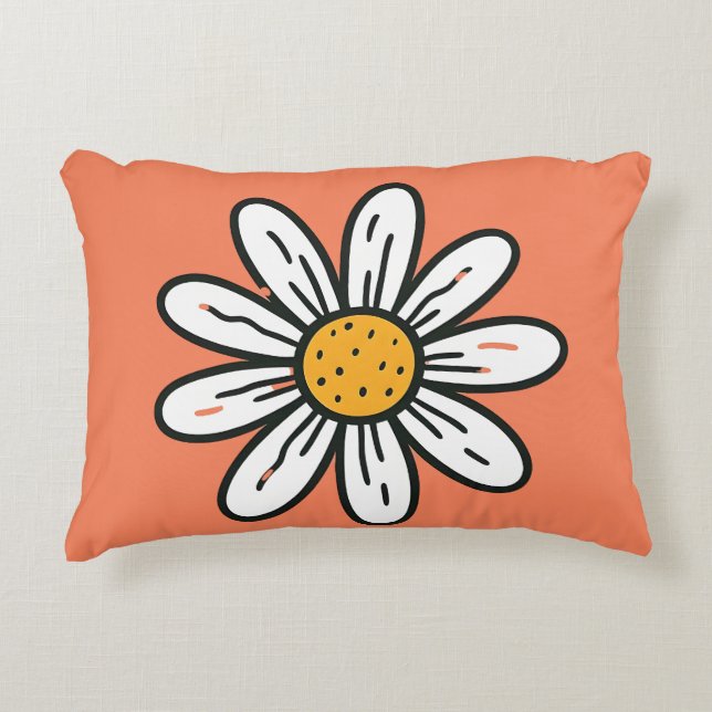 Cheerful Hand Drawn Daisy Cushion Retro y'l Stil Prydnadskudde (Framsidan)